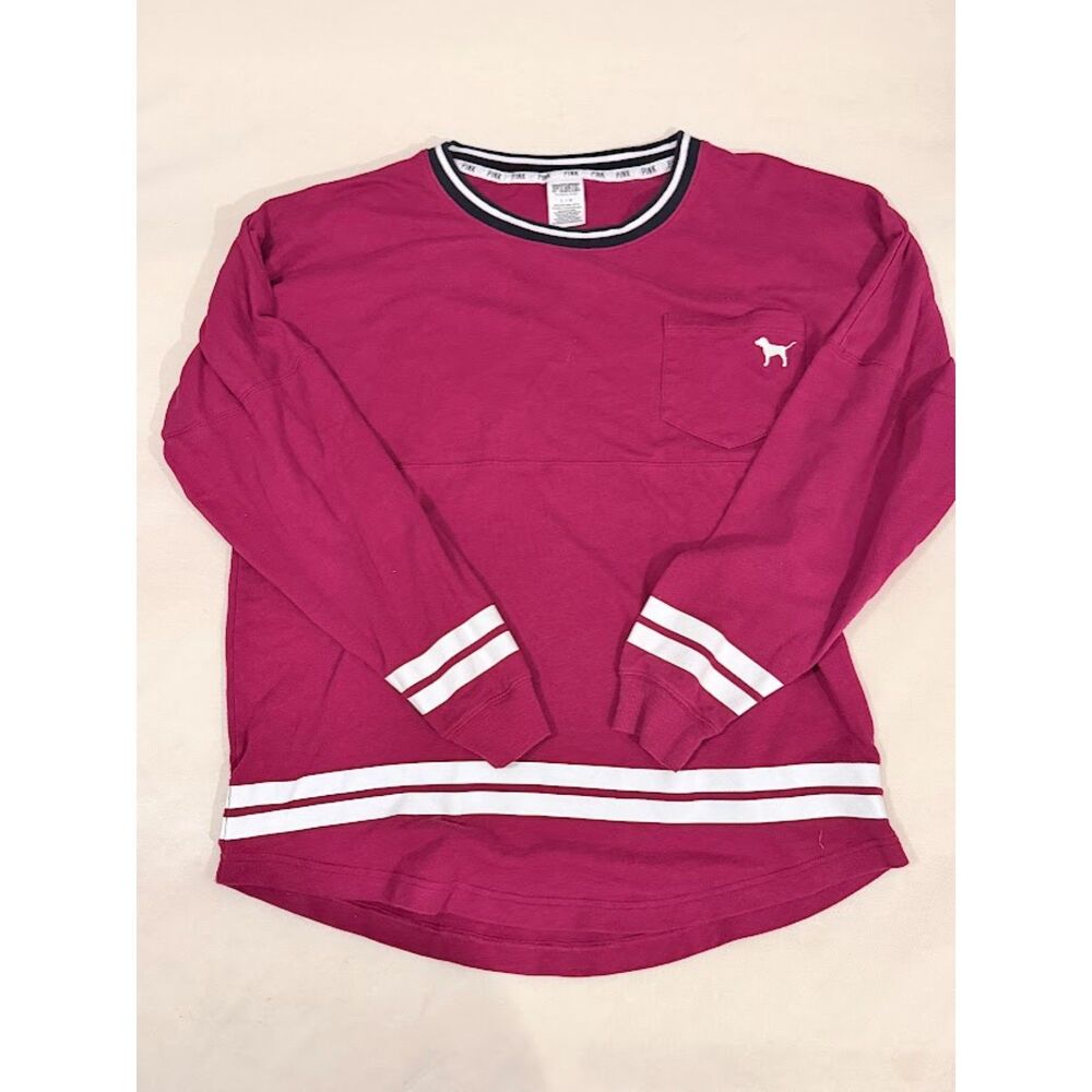 Women's PINK Victoria's Secret Maroon Long Sleeve Hoodie Shirt Size Large